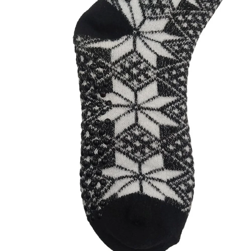 Cuddl Duds Lounge Crew Socks Womens 4-10 Black Cozy Warm Lined Non Slip